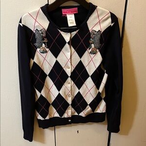 Vulture atop skull Argyle Navy and White Cardigan